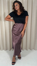 CurveWow Satin Midi Skirt Taupe