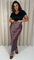 CurveWow Satin Midi Skirt Taupe