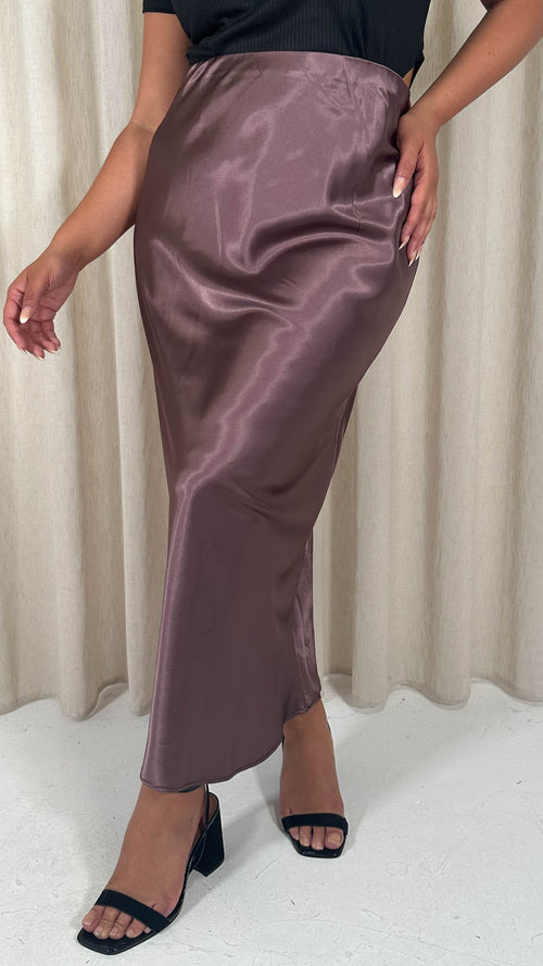 CurveWow Satin Midi Skirt Taupe