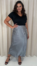 CurveWow Satin Midi Skirt Grey