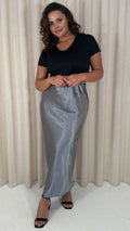 CurveWow Satin Midi Skirt Grey