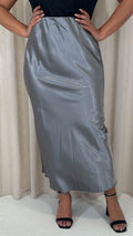 CurveWow Satin Midi Skirt Grey