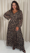 CurveWow Pleated Wrap Midi Dress Leopard