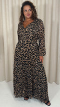 CurveWow Pleated Wrap Midi Dress Leopard