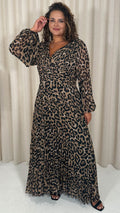 CurveWow Pleated Wrap Midi Dress Leopard