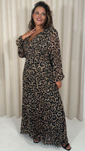 CurveWow Pleated Wrap Midi Dress Leopard