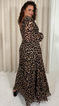 CurveWow Pleated Wrap Midi Dress Leopard