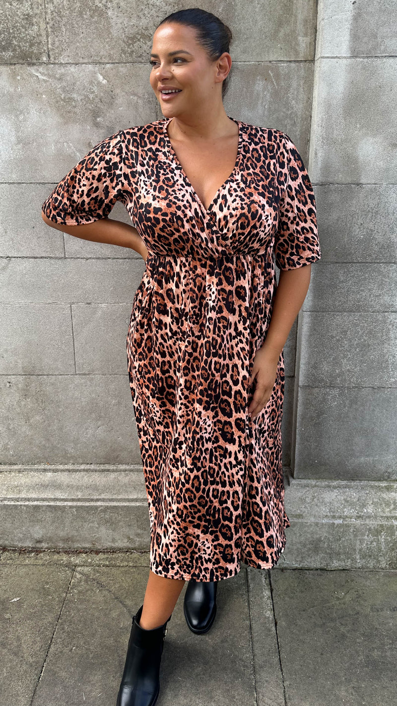 CurveWow Wrap Midi Dress Leopard