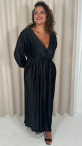 CurveWow Zigzag Plisse Balloon Sleeve Maxi Dress Black