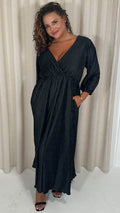 CurveWow Zigzag Plisse Balloon Sleeve Maxi Dress Black