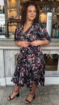 CurveWow Wrap Angel Sleeve Trapeze Midi Dress Floral Spot