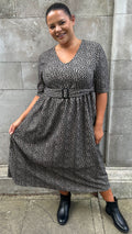 CurveWow 3/4 Sleeve Belted Midi Dress Animal Print