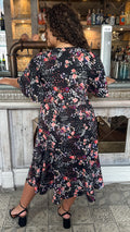 CurveWow Wrap Angel Sleeve Trapeze Midi Dress Floral Spot