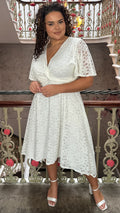 CurveWow Lace Dipped Hem Knot Front Dress White