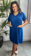 CurveWow Mini T-Shirt Dress With Drawstring Blue