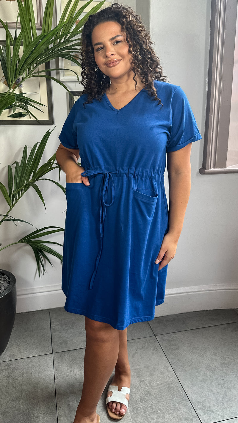 CurveWow Mini T-Shirt Dress With Drawstring Blue