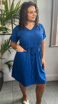 CurveWow Mini T-Shirt Dress With Drawstring Blue