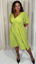 CurveWow Texture V Neck Midi Dress Lime