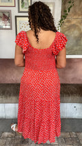 CurveWow Frill Cap Sleeve Tiered Dress Red