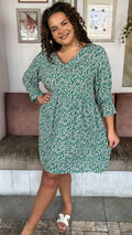 CurveWow Printed Smock Mini Dress Green Ditsy