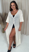 CurveWow Crochet Knitted Cardigan Oatmeal