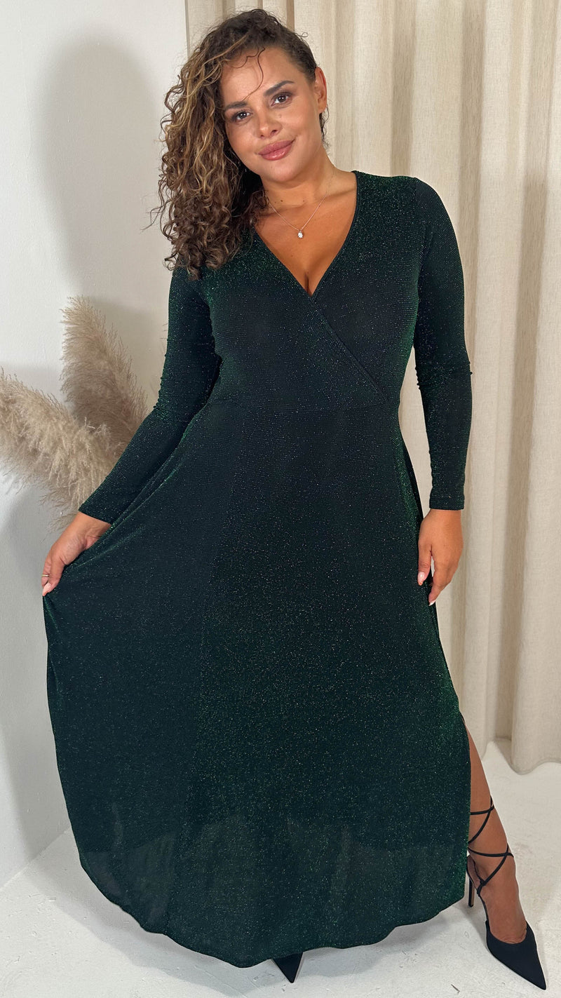 CurveWow Wrap Maxi Dress Green Black