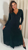 CurveWow Wrap Maxi Dress Green Black