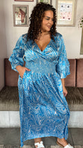 CurveWow Shirred V Neck Maxi Dress Light Blue