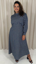 CurveWow High Neck Polka Maxi Dress Navy