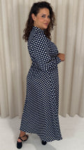 CurveWow High Neck Polka Maxi Dress Navy