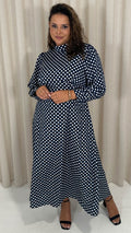 CurveWow High Neck Polka Maxi Dress Navy