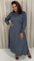 CurveWow High Neck Polka Maxi Dress Navy