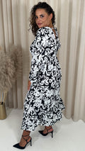 CurveWow Bell Sleeve Midi Dress Black Floral