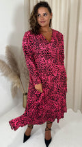 CurveWow Long Sleeve Wrap Dress Pink Animal