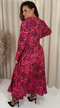 CurveWow Long Sleeve Wrap Dress Pink Animal