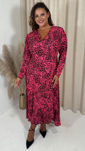 CurveWow Long Sleeve Wrap Dress Pink Animal