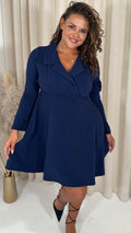 CurveWow Blazer Collar Skater Dress Navy