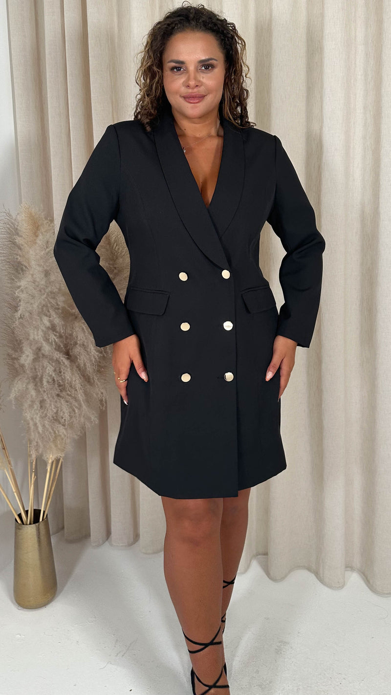 CurveWow Tuxedo Double Front Blazer Dress Black