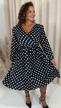 CurveWow Frill Wrap Dress White/Black Polka Dot