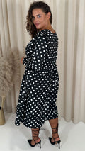 CurveWow Frill Wrap Dress White/Black Polka Dot