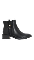 Wide Fit Gold Trim Heeled Ankle Boot Black PU