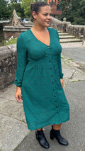 CurveWow Woven Button Front Dress Green Animal