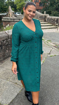 CurveWow Woven Button Front Dress Green Animal