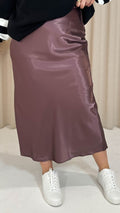 CurveWow Satin Midi Skirt Taupe