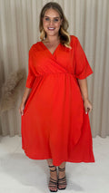 CurveWow Wrap Dress Plain Red