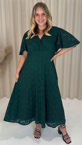 CurveWow Lace Angel Sleeve Dress Forest Green