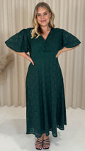 CurveWow Lace Angel Sleeve Dress Forest Green