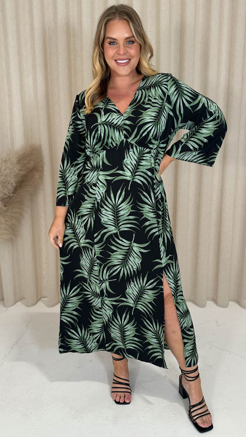 CurveWow Wrap Maxi Dress Black Tropical