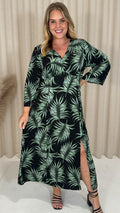 CurveWow Wrap Maxi Dress Black Tropical