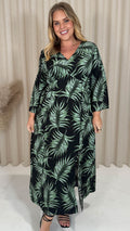 CurveWow Wrap Maxi Dress Black Tropical